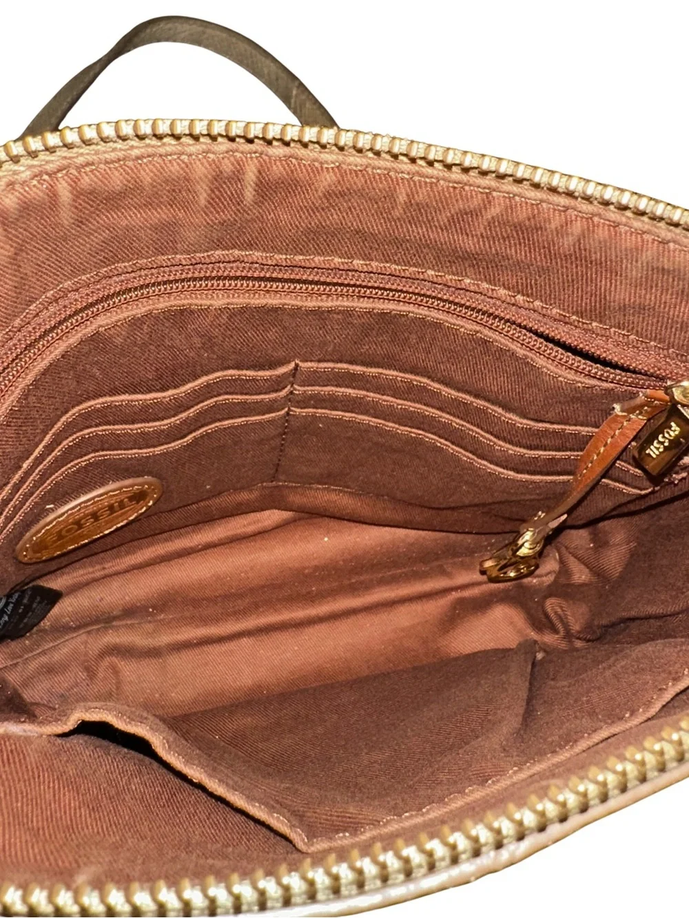 Fossil Handbag Sydney Gold Metallic Crossbody Small Zip Closure Purse